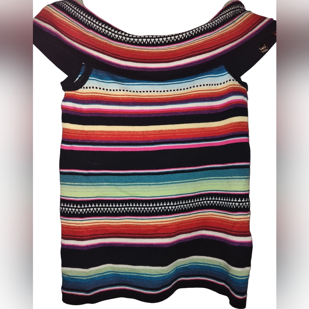 Lauren Ralph Lauren Striped Off-Shoulder Sweater Top Only Black Multicolor